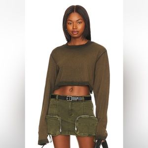 NWT Cotton Citizen Tokyo Crop Long Sleeve Tee in Tie Dyed Burnt Green Mix